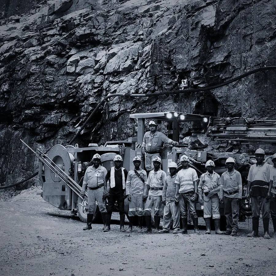 A development crew at the portal with a drill rig