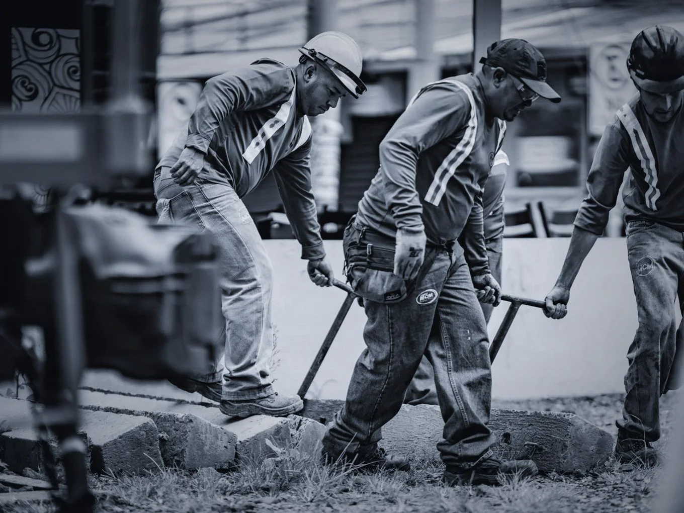 A crew of workers in high-visibility gear on site